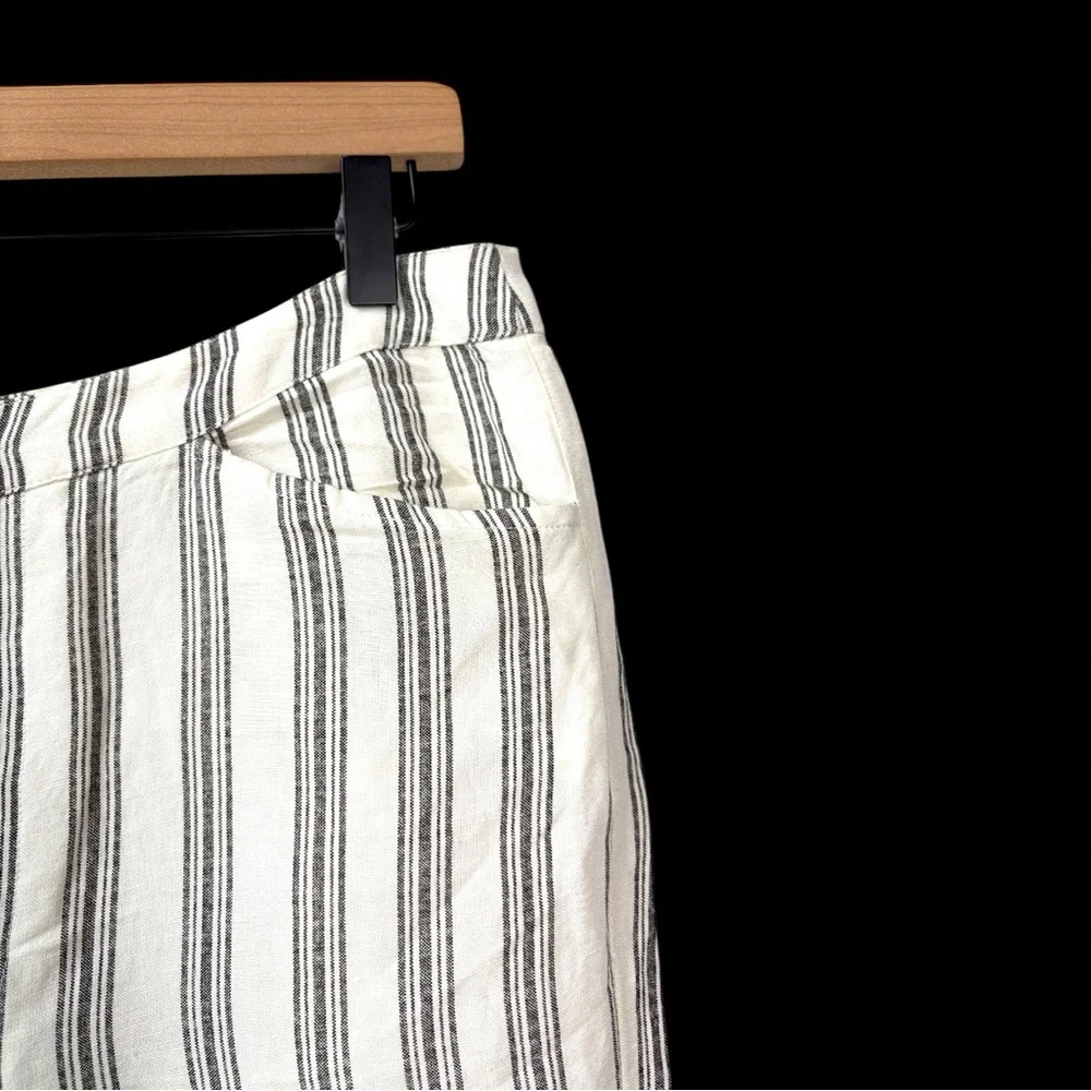 Mango‎ MNG Off-White & Black Linen Striped Cropped Parallel Trousers Pants Small